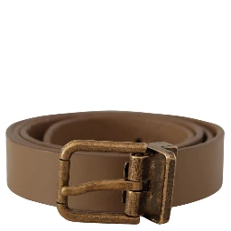 Brown Solid Leather Brass Buckle Classic Belt
