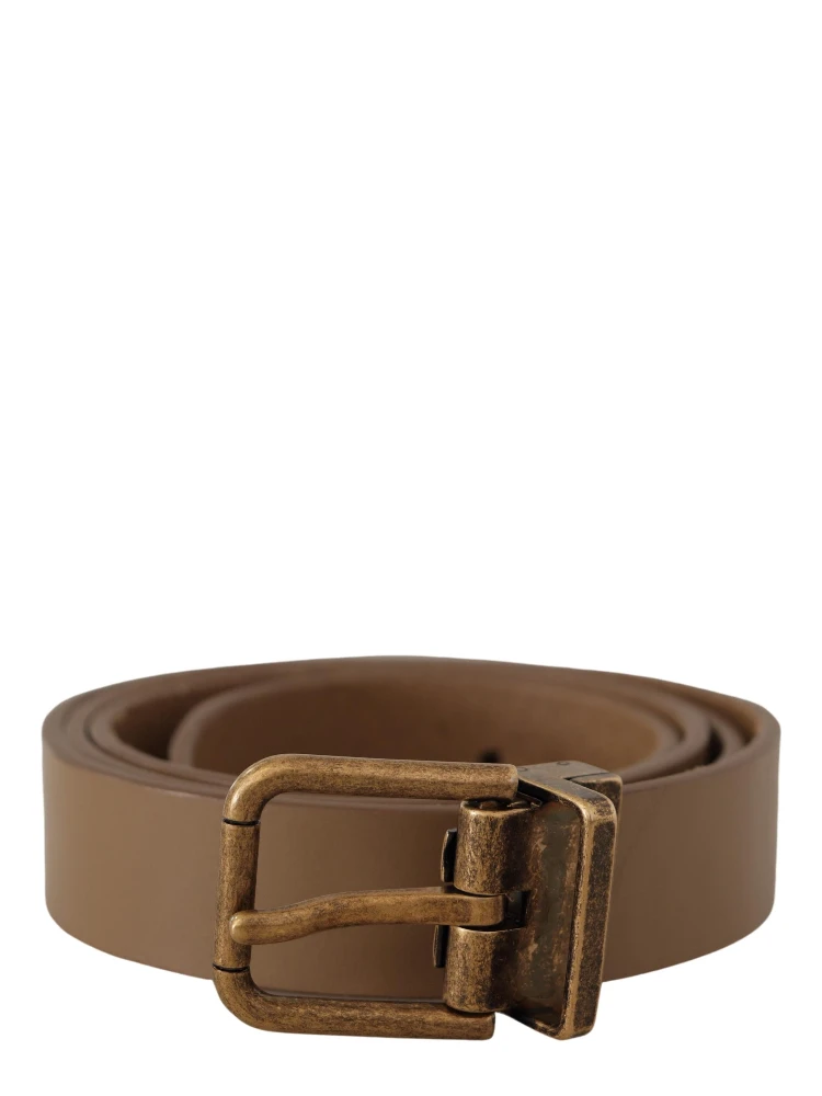 Brown Solid Leather Brass Buckle Classic Belt