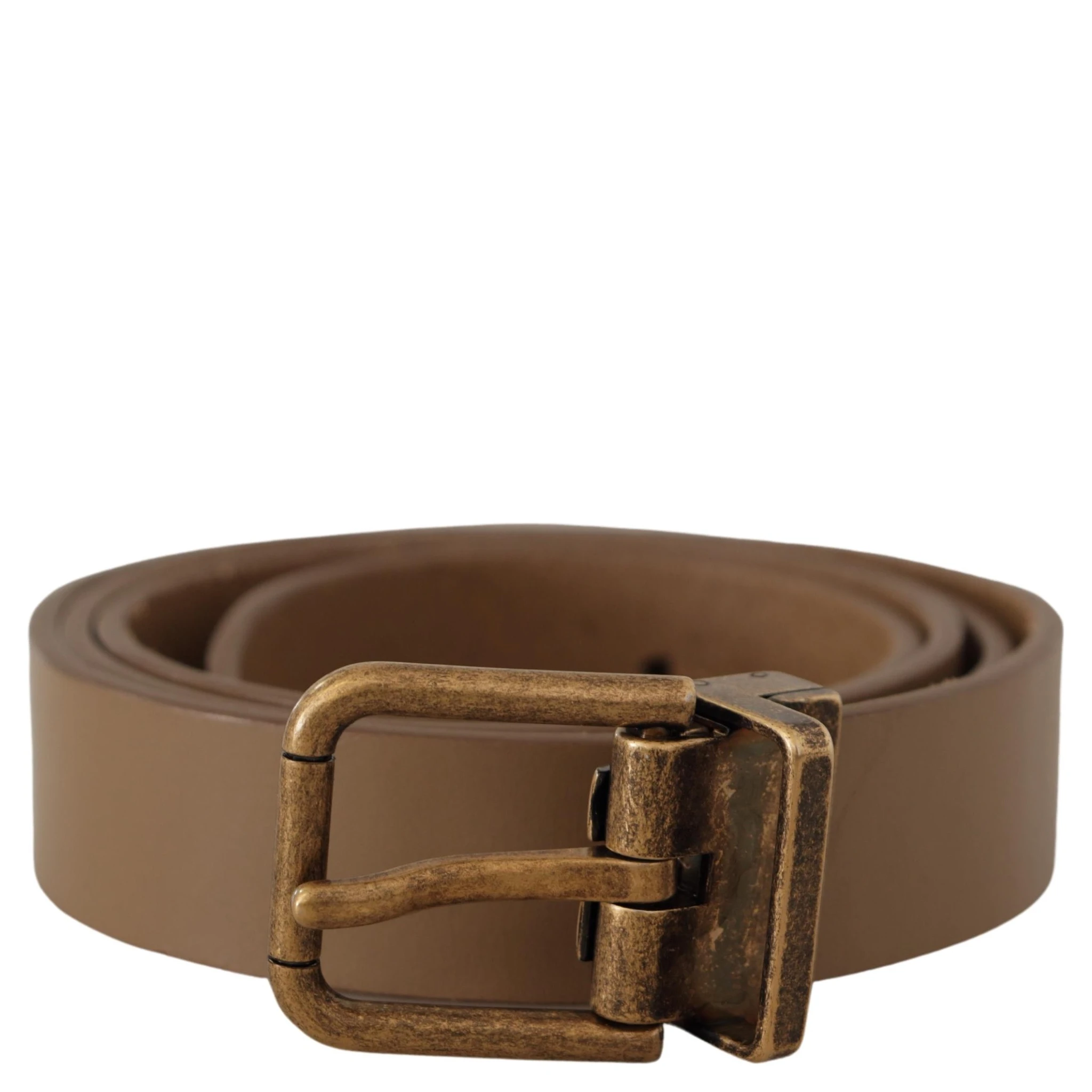 Brown Solid Leather Brass Buckle Classic Belt