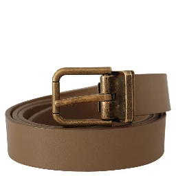 Brown Solid Leather Brass Buckle Classic Belt