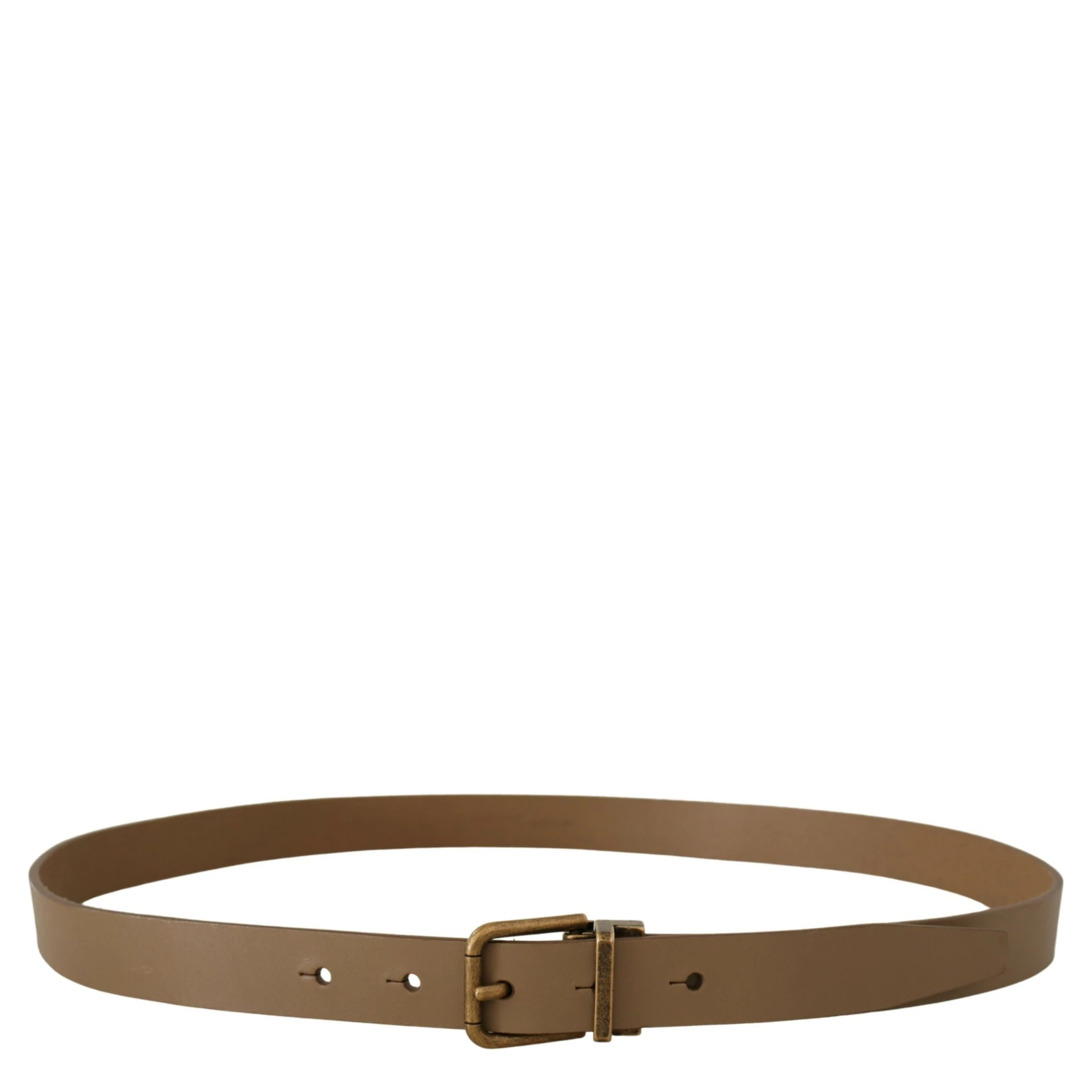 Brown Solid Leather Brass Buckle Classic Belt