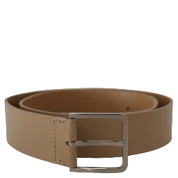 Beige Calf Leather Wide Silver Metal Belt