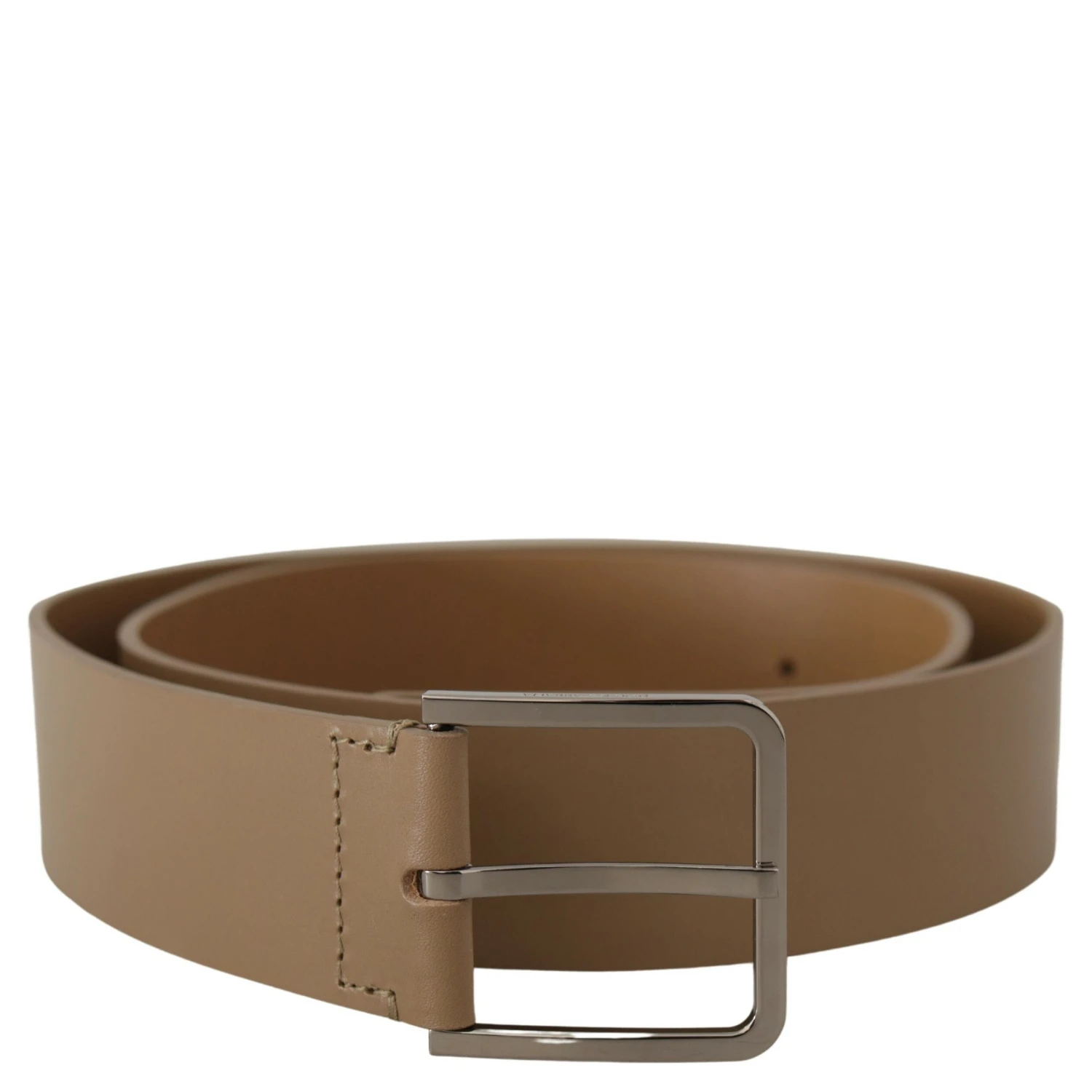 Beige Calf Leather Wide Silver Metal Belt