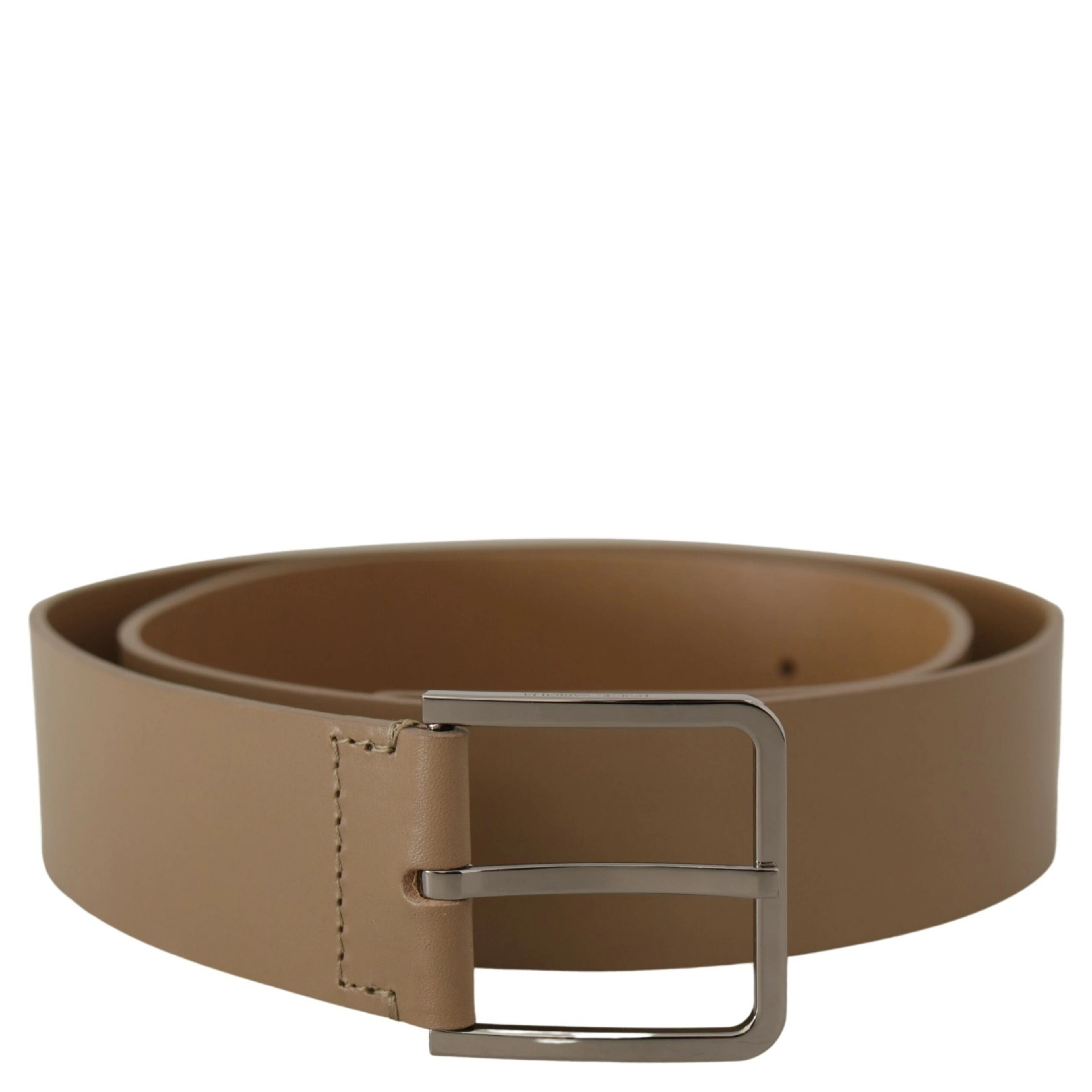 Beige Calf Leather Wide Silver Metal Belt