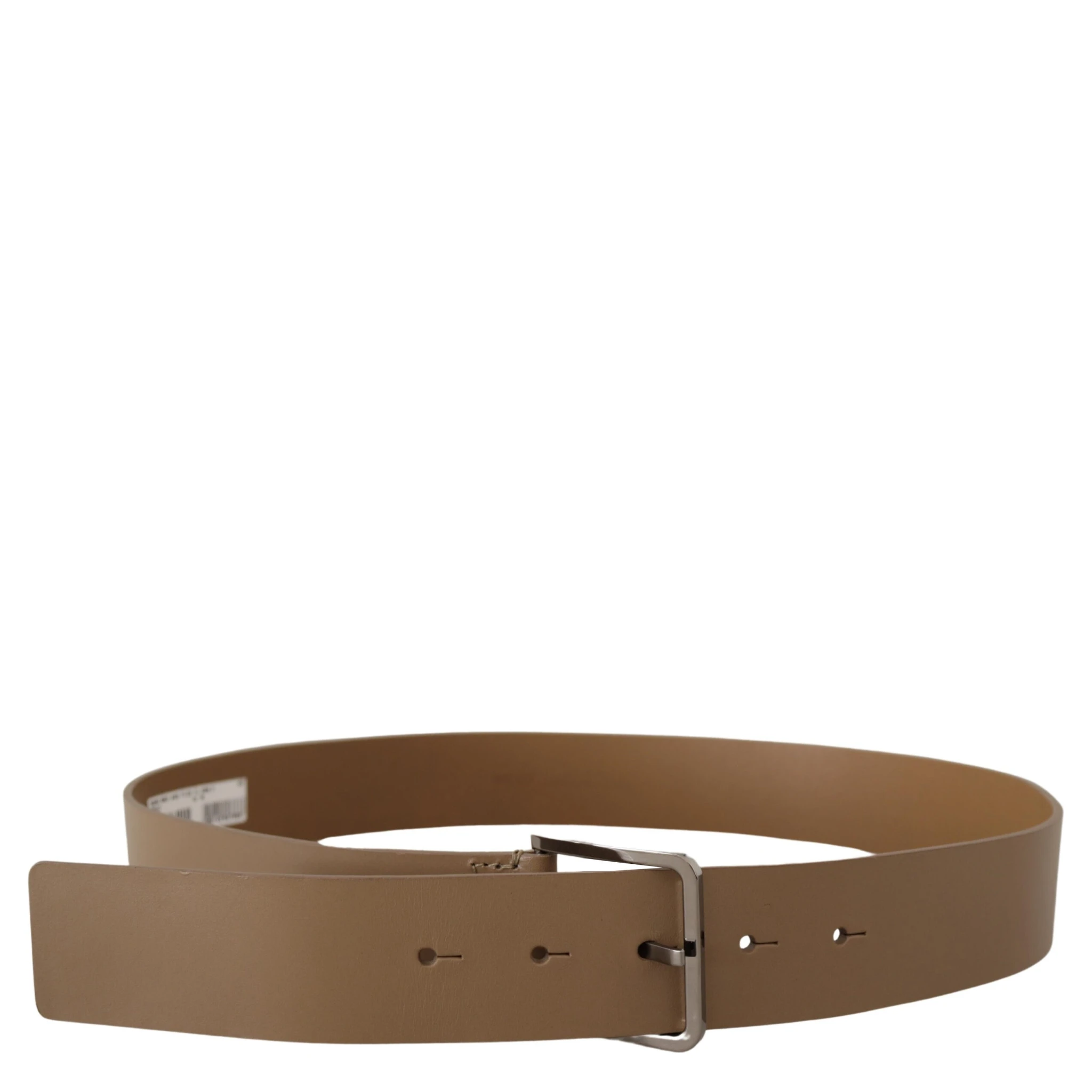 Beige Calf Leather Wide Silver Metal Belt