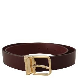Maroon Vitello Leather Gold Metal Buckle Belt