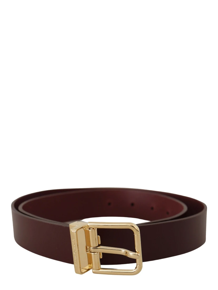 Maroon Vitello Leather Gold Metal Buckle Belt