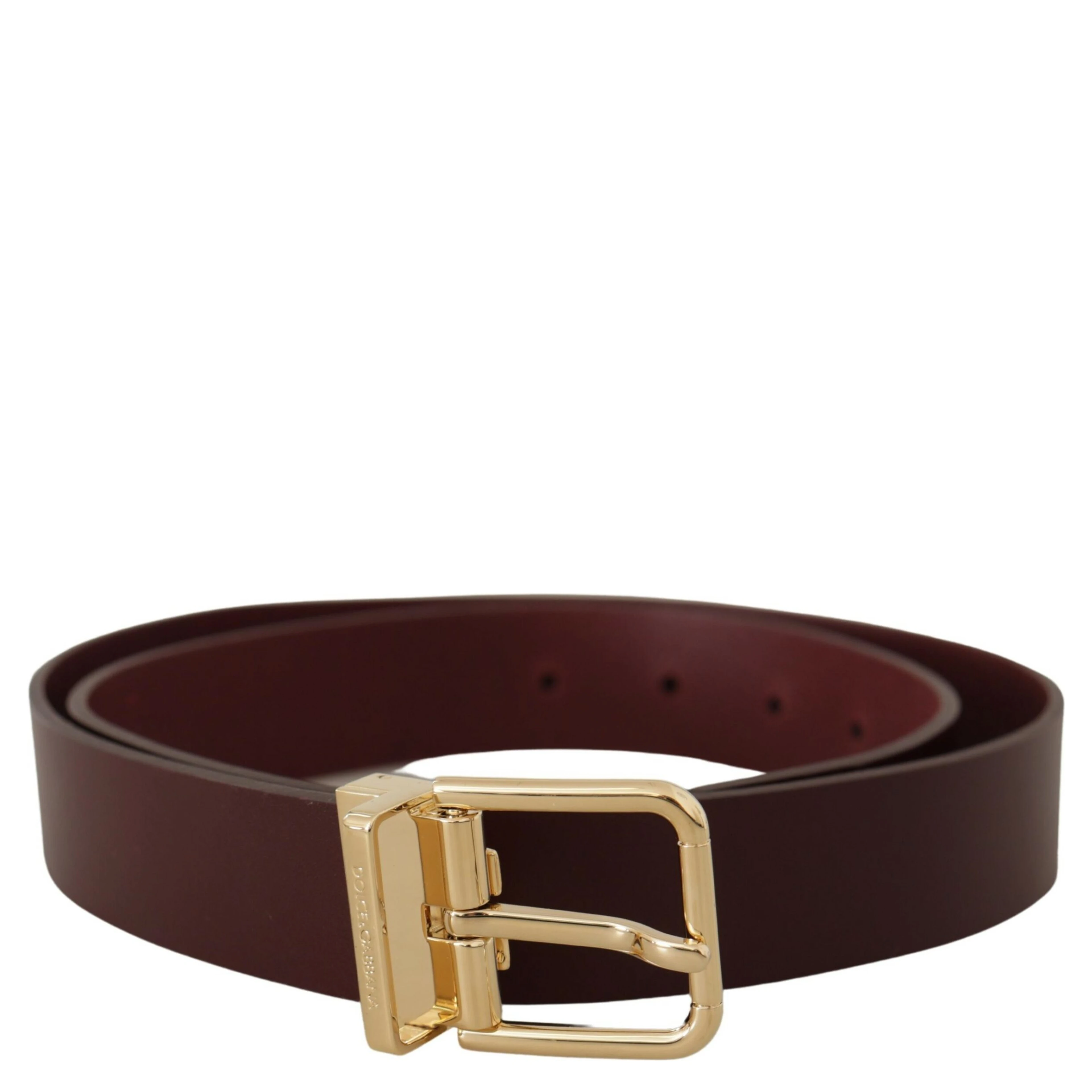 Maroon Vitello Leather Gold Metal Buckle Belt