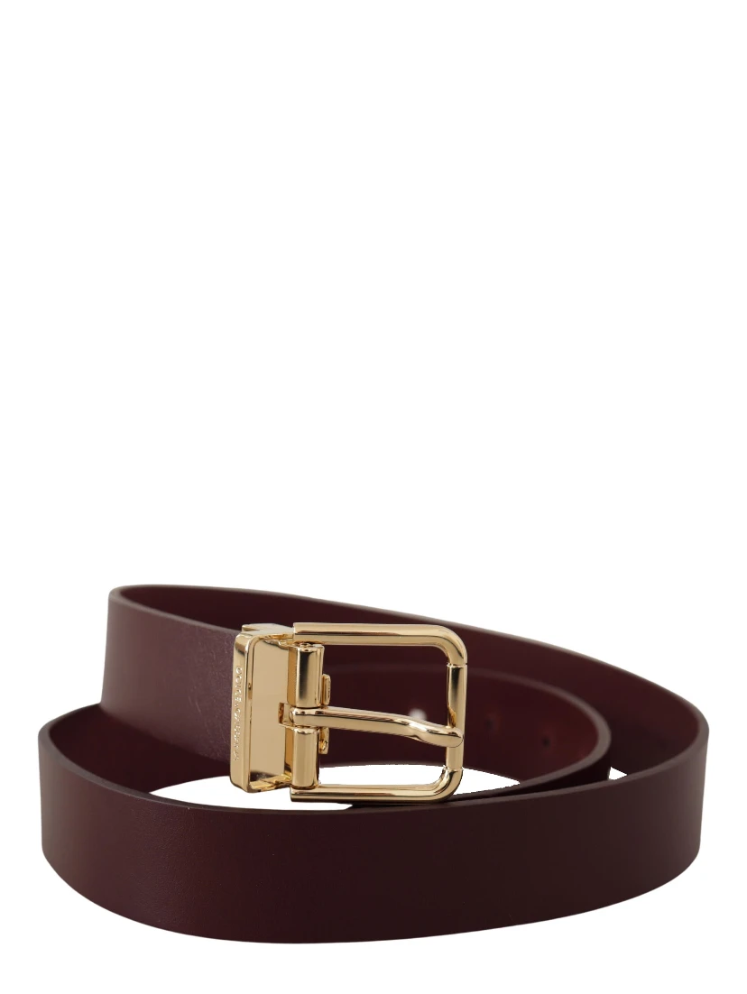 Maroon Vitello Leather Gold Metal Buckle Belt