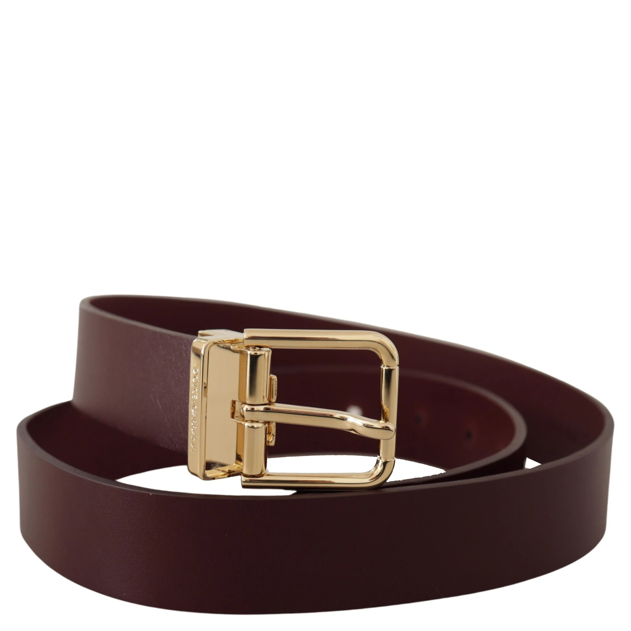Maroon Vitello Leather Gold Metal Buckle Belt