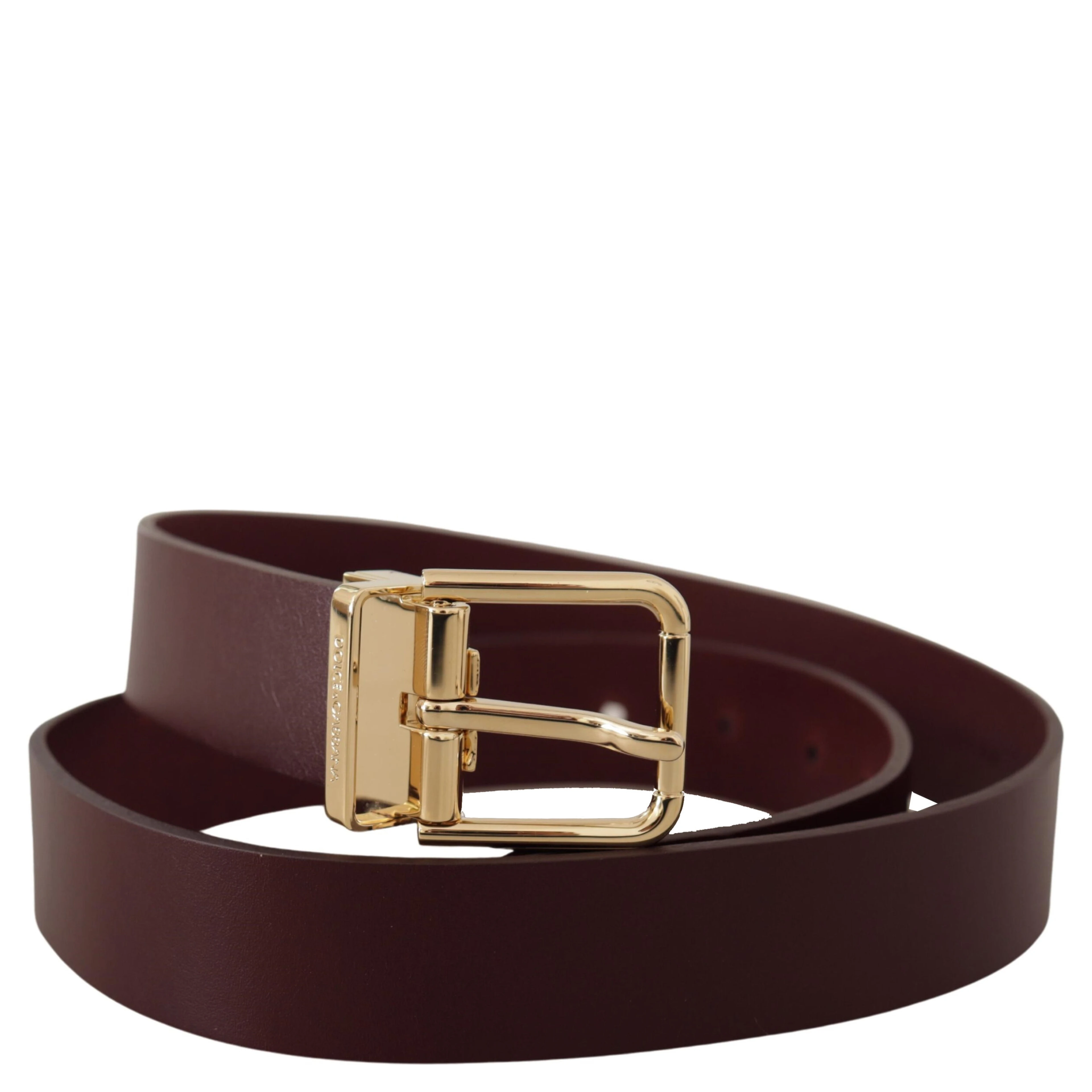 Maroon Vitello Leather Gold Metal Buckle Belt