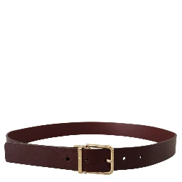 Maroon Vitello Leather Gold Metal Buckle Belt