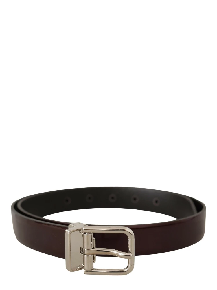 Brown Patent Leather Silver Metal Buckle Belt