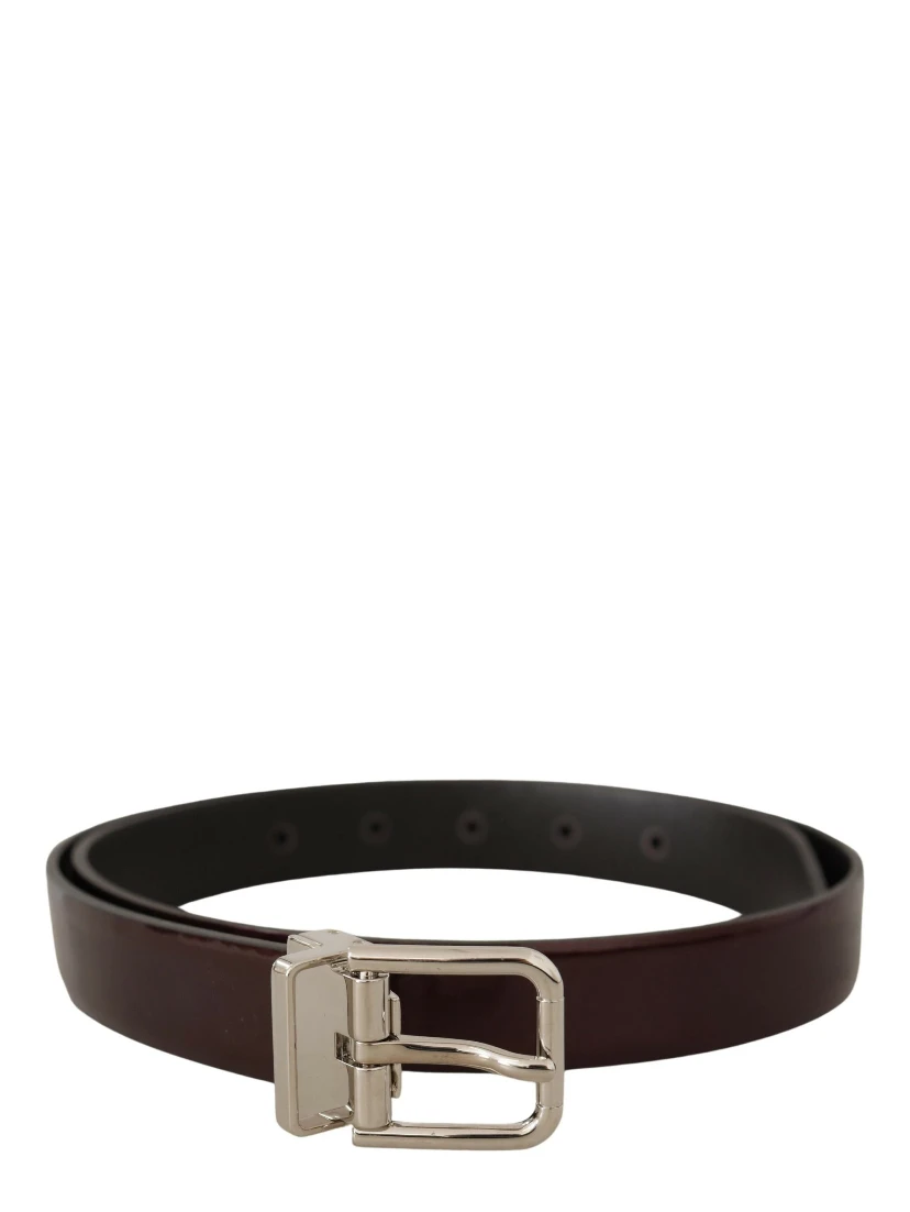 Brown Patent Leather Silver Metal Buckle Belt