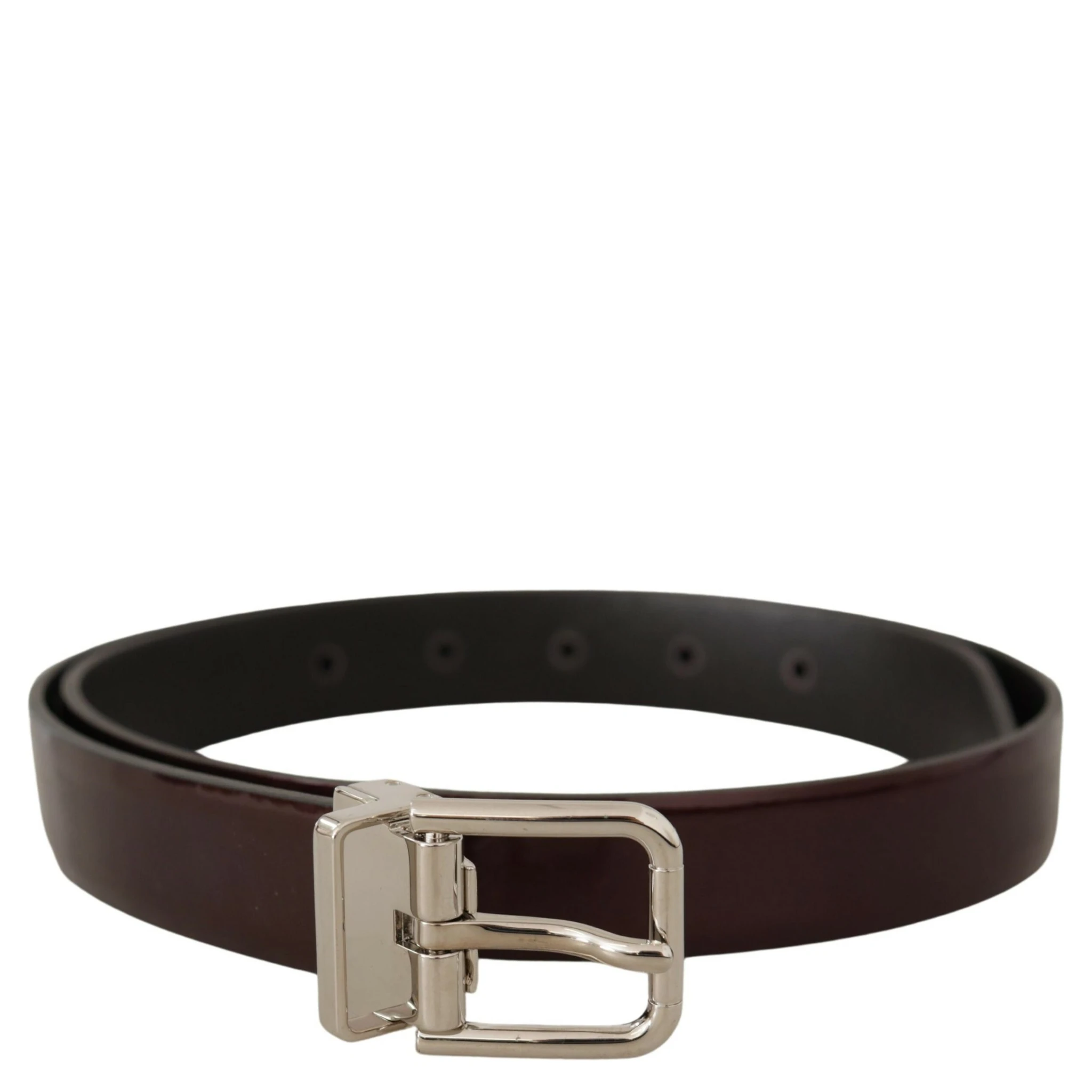 Brown Patent Leather Silver Metal Buckle Belt