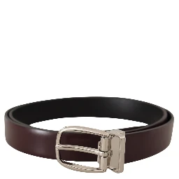 Solid Brown Leather Silver Metal Belt