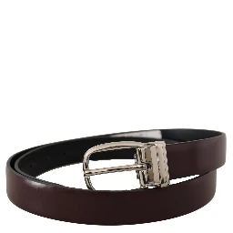 Solid Brown Leather Silver Metal Belt