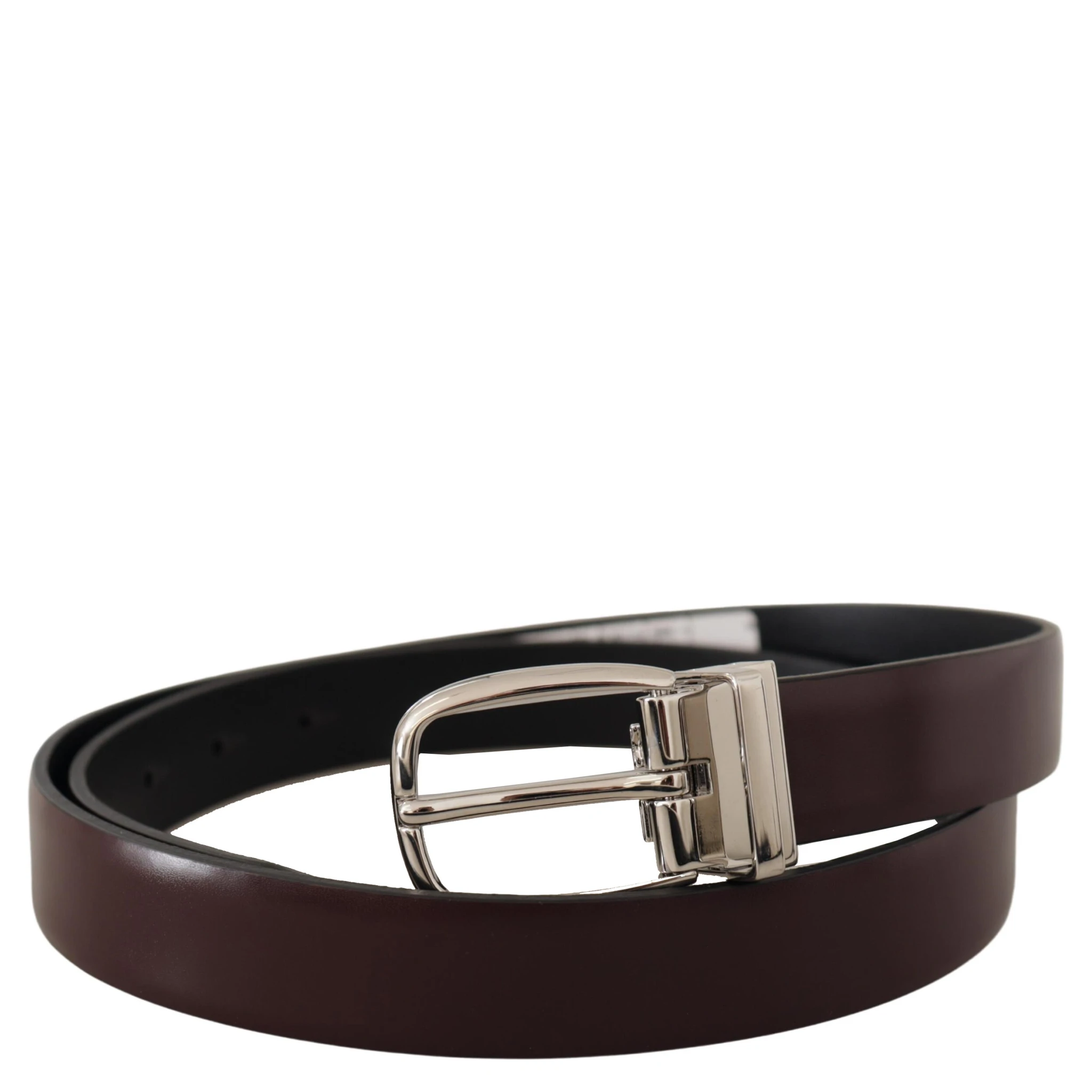 Solid Brown Leather Silver Metal Belt