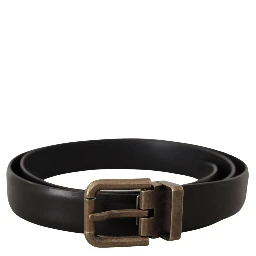 Black Calf Leather Brushed Brass Box Buckle Belt