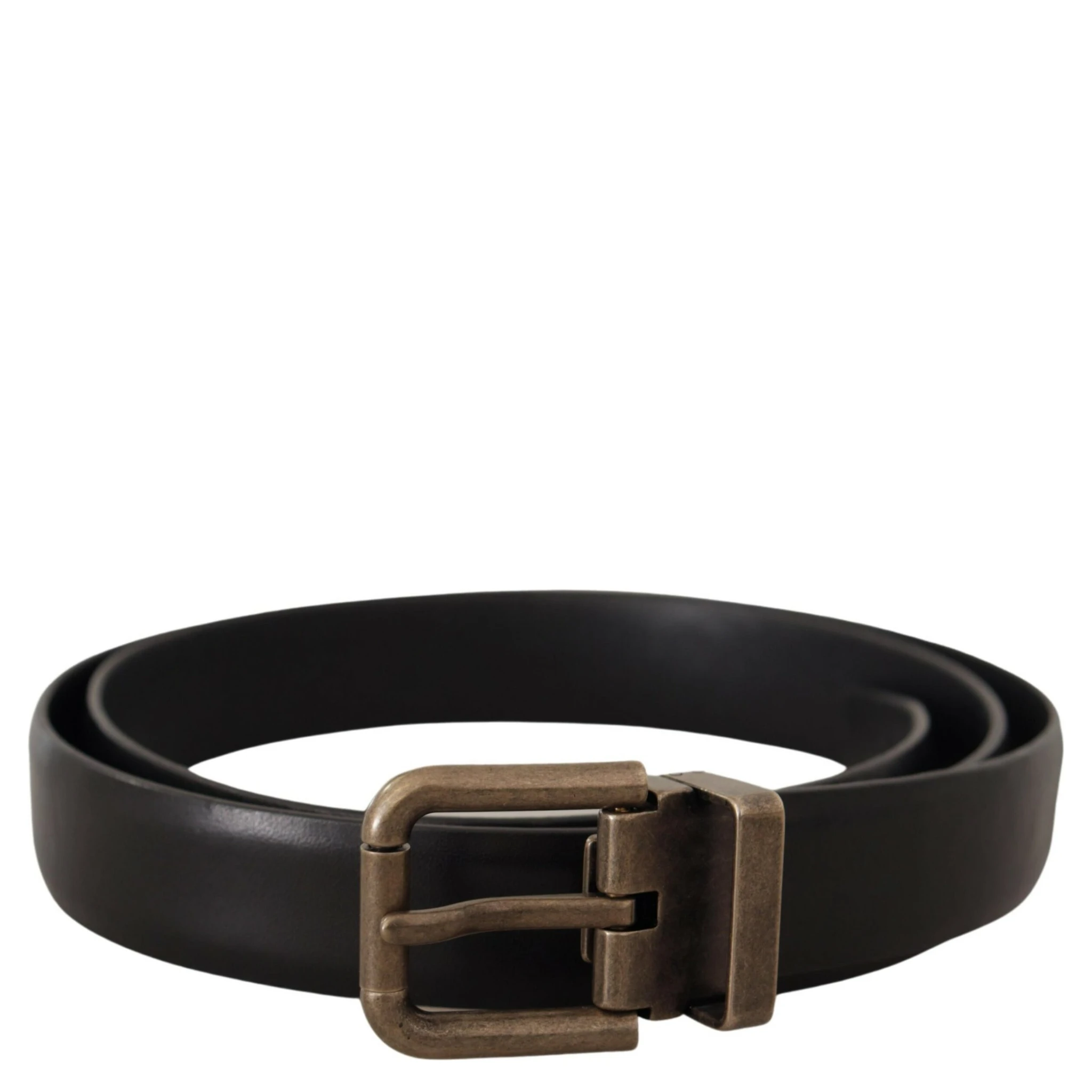 Black Calf Leather Brushed Brass Box Buckle Belt