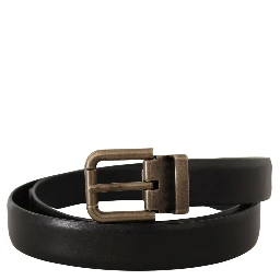 Black Calf Leather Brushed Brass Box Buckle Belt
