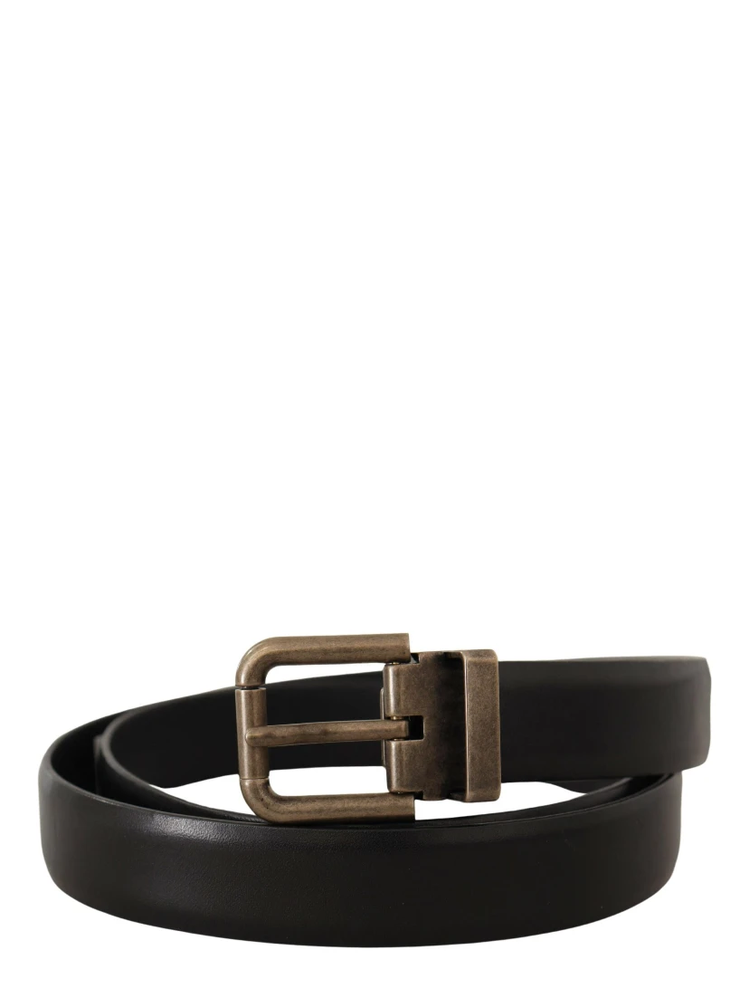Black Calf Leather Brushed Brass Box Buckle Belt