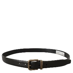 Black Calf Leather Brushed Brass Box Buckle Belt