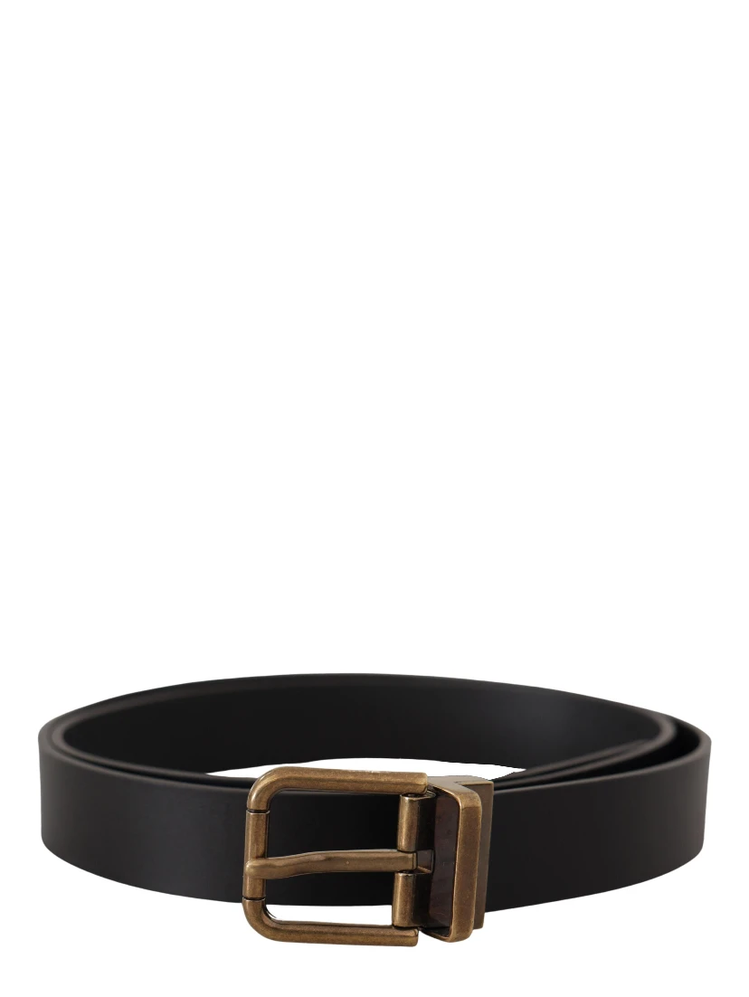 Black Leather Brass Metal Box Buckle Belt