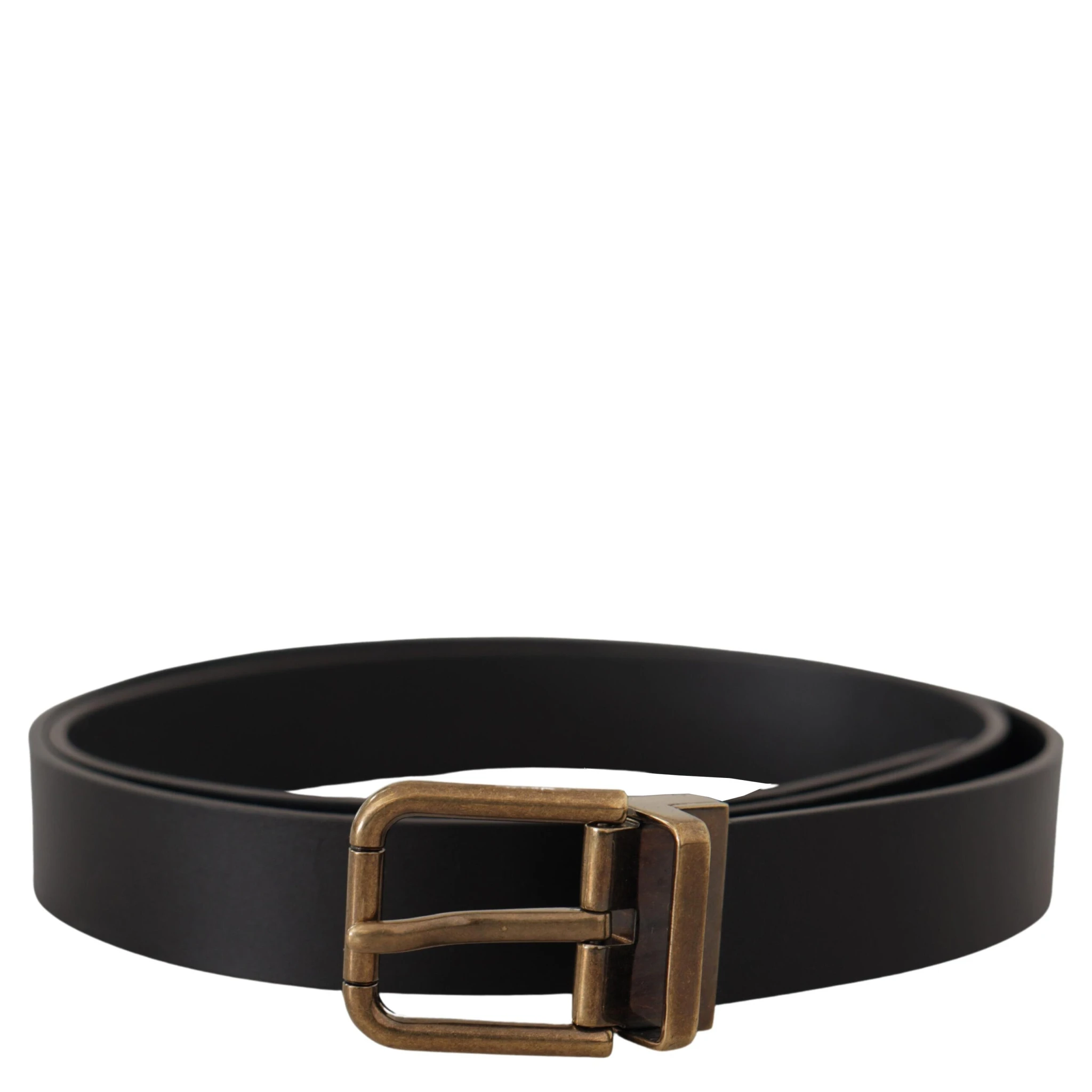 Black Leather Brass Metal Box Buckle Belt