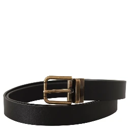 Black Leather Brass Metal Box Buckle Belt
