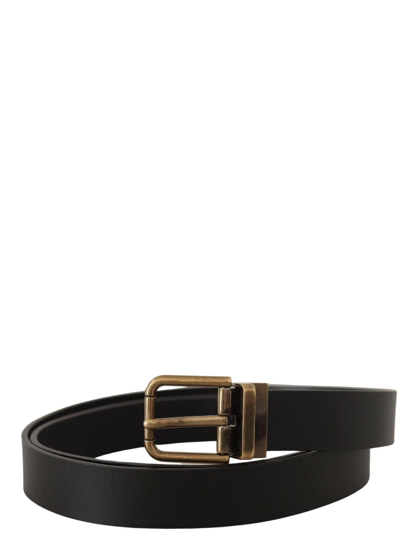 Black Leather Brass Metal Box Buckle Belt