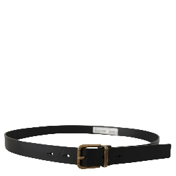 Black Leather Brass Metal Box Buckle Belt