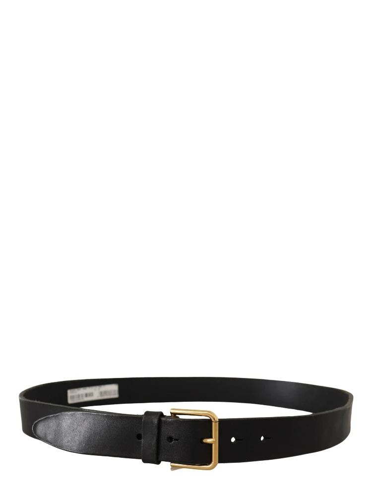Black Leather Gold Tone Logo Metal Buckle Belt alternative