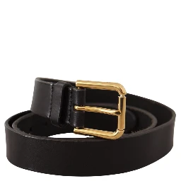 Brown Classic Leather Gold Metal Buckle Belt