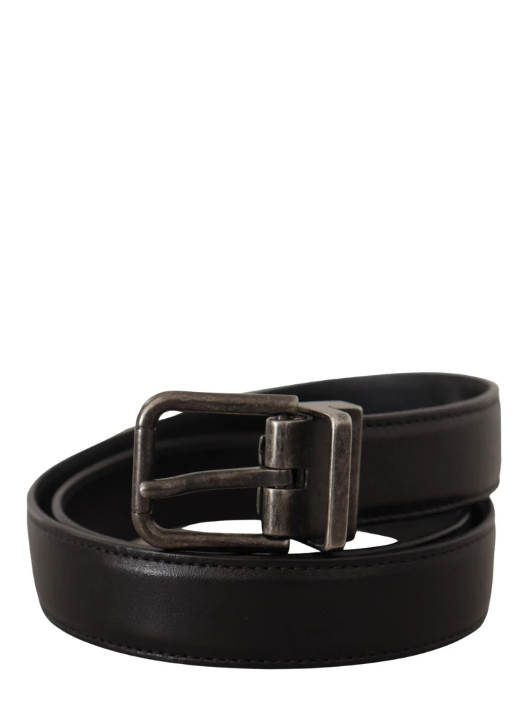 Black Calf Leather Logo Metal Buckle Belt alternative