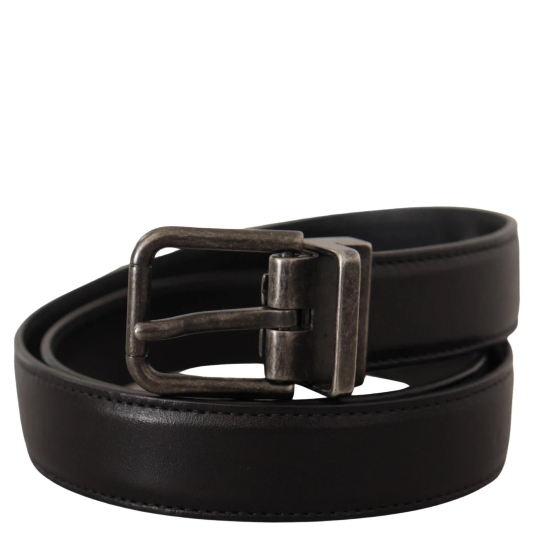 Black Calf Leather Logo Metal Buckle Belt
