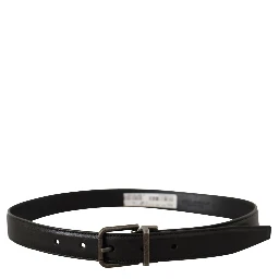 Black Calf Leather Logo Metal Buckle Belt
