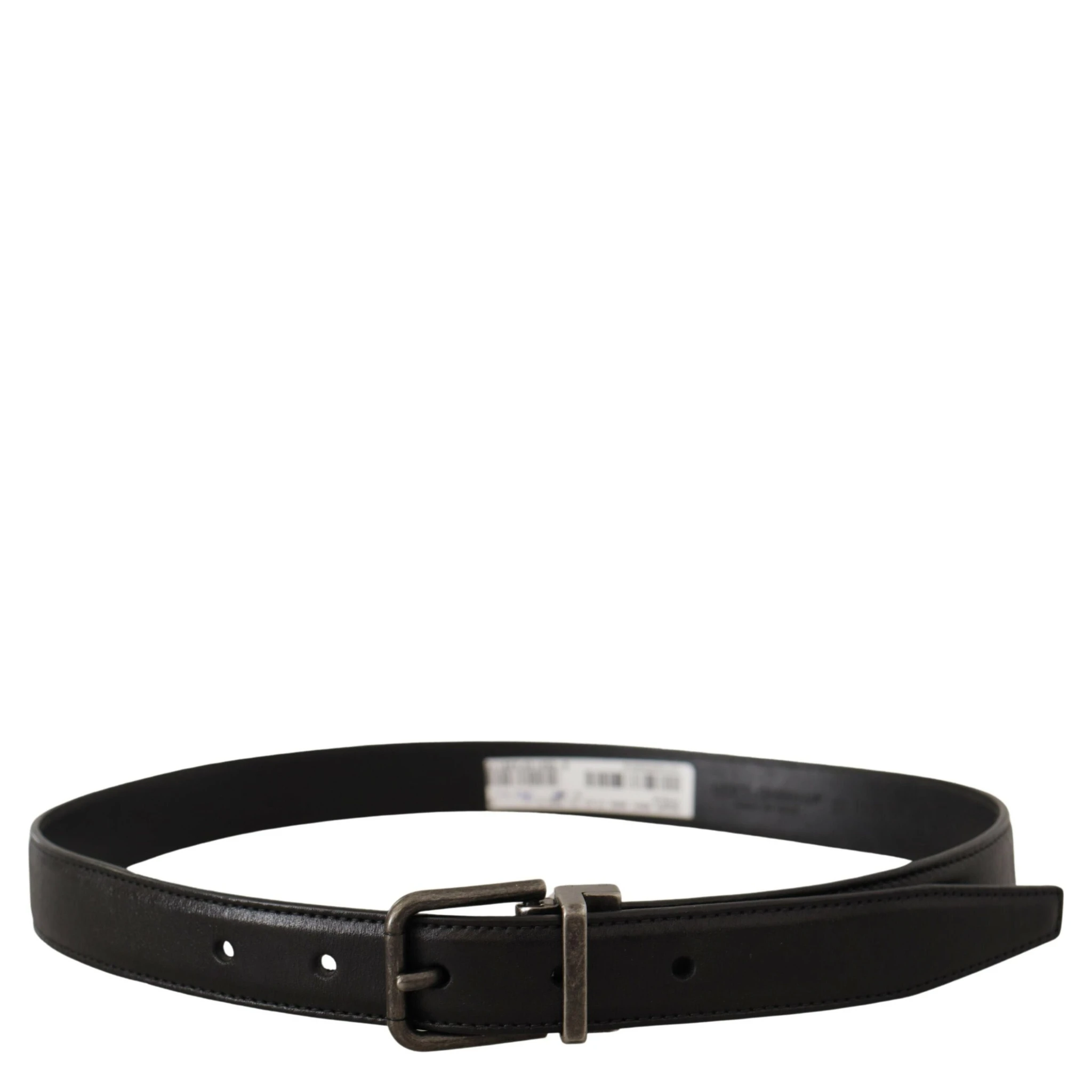 Black Calf Leather Logo Metal Buckle Belt