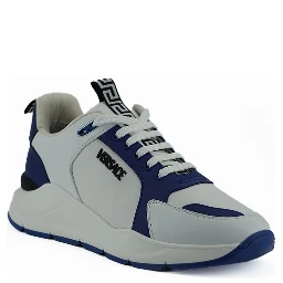 Blue and White Calf Leather Sneakers