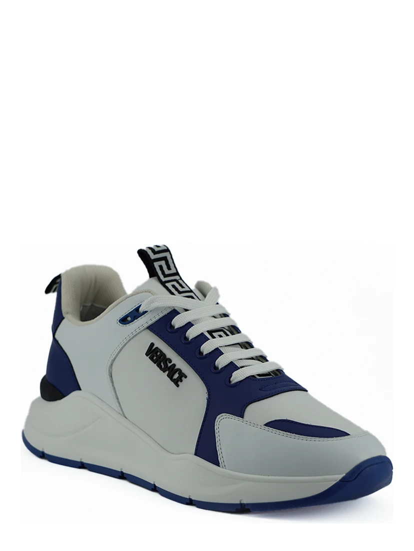Blue and White Calf Leather Sneakers