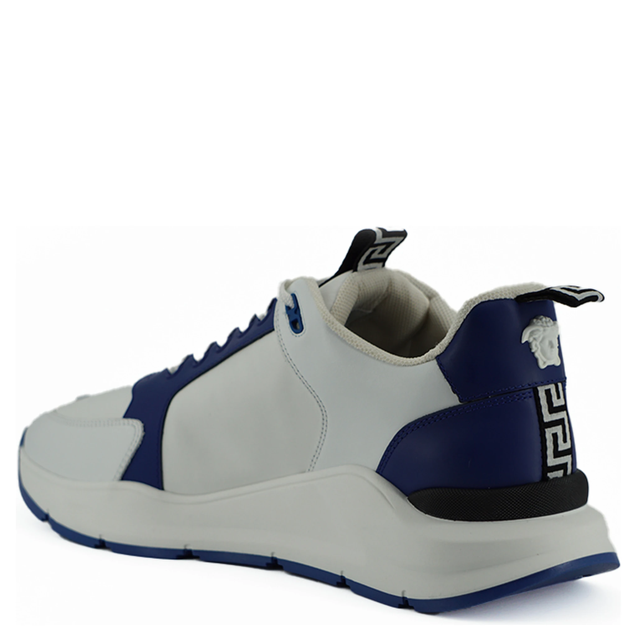 Blue and White Calf Leather Sneakers