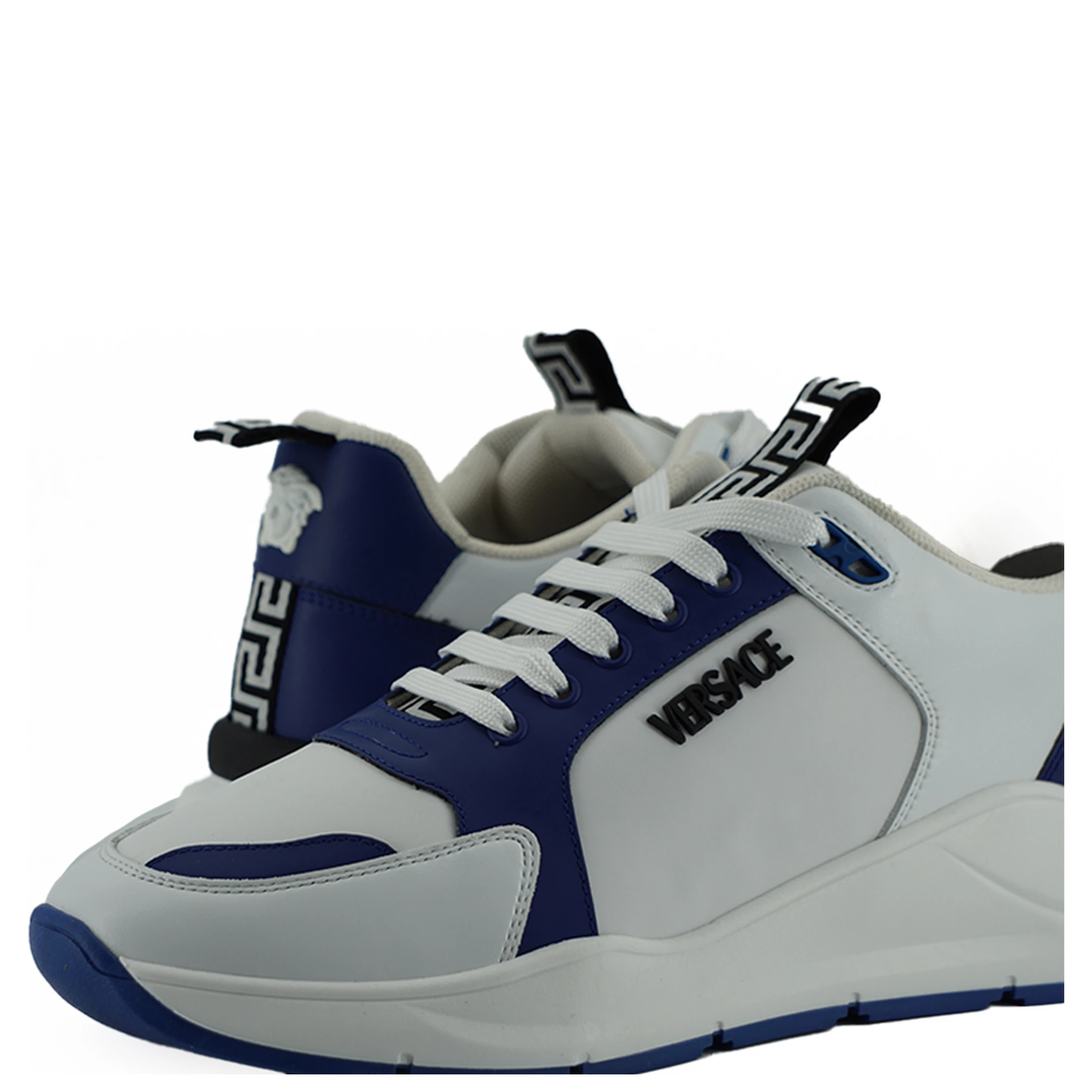 Blue and White Calf Leather Sneakers