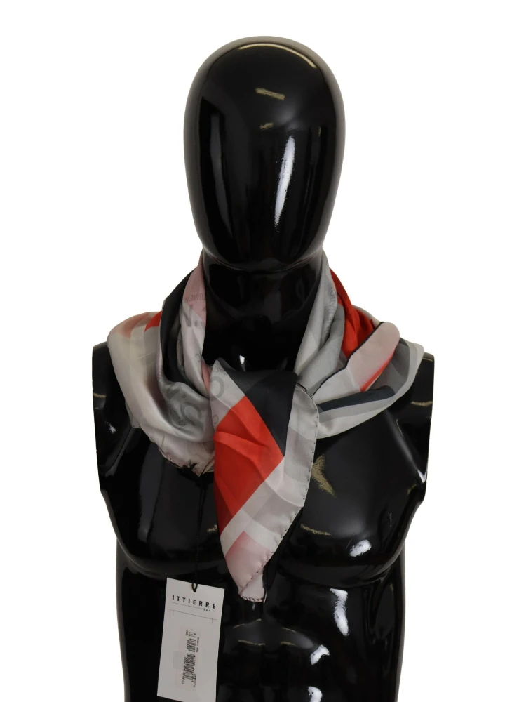 Gray Red Silk Shawl Foulard Wrap Scarf