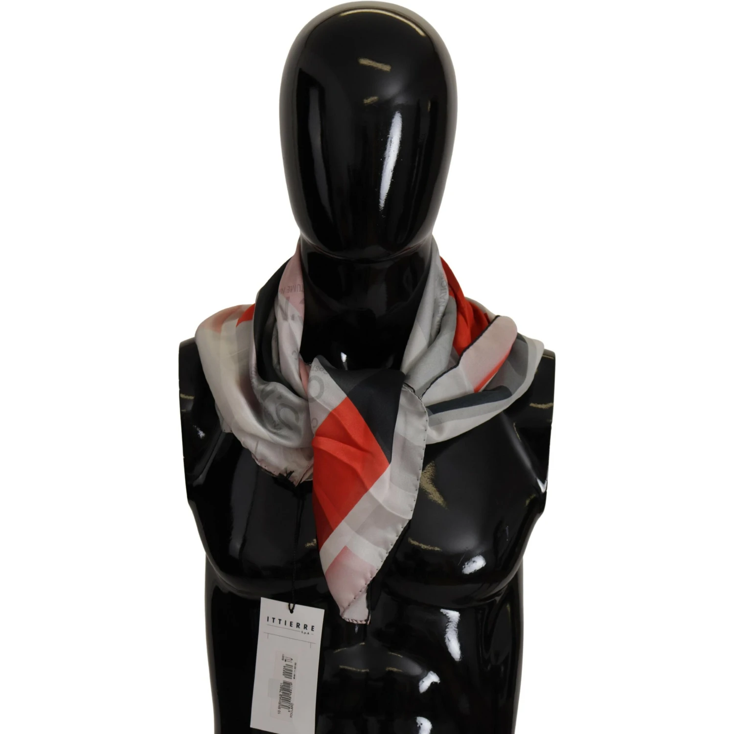 Gray Red Silk Shawl Foulard Wrap Scarf