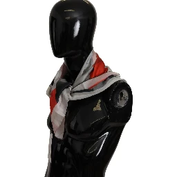 Gray Red Silk Shawl Foulard Wrap Scarf