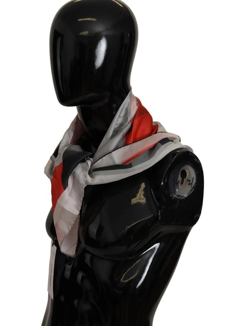 Gray Red Silk Shawl Foulard Wrap Scarf