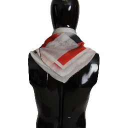 Gray Red Silk Shawl Foulard Wrap Scarf