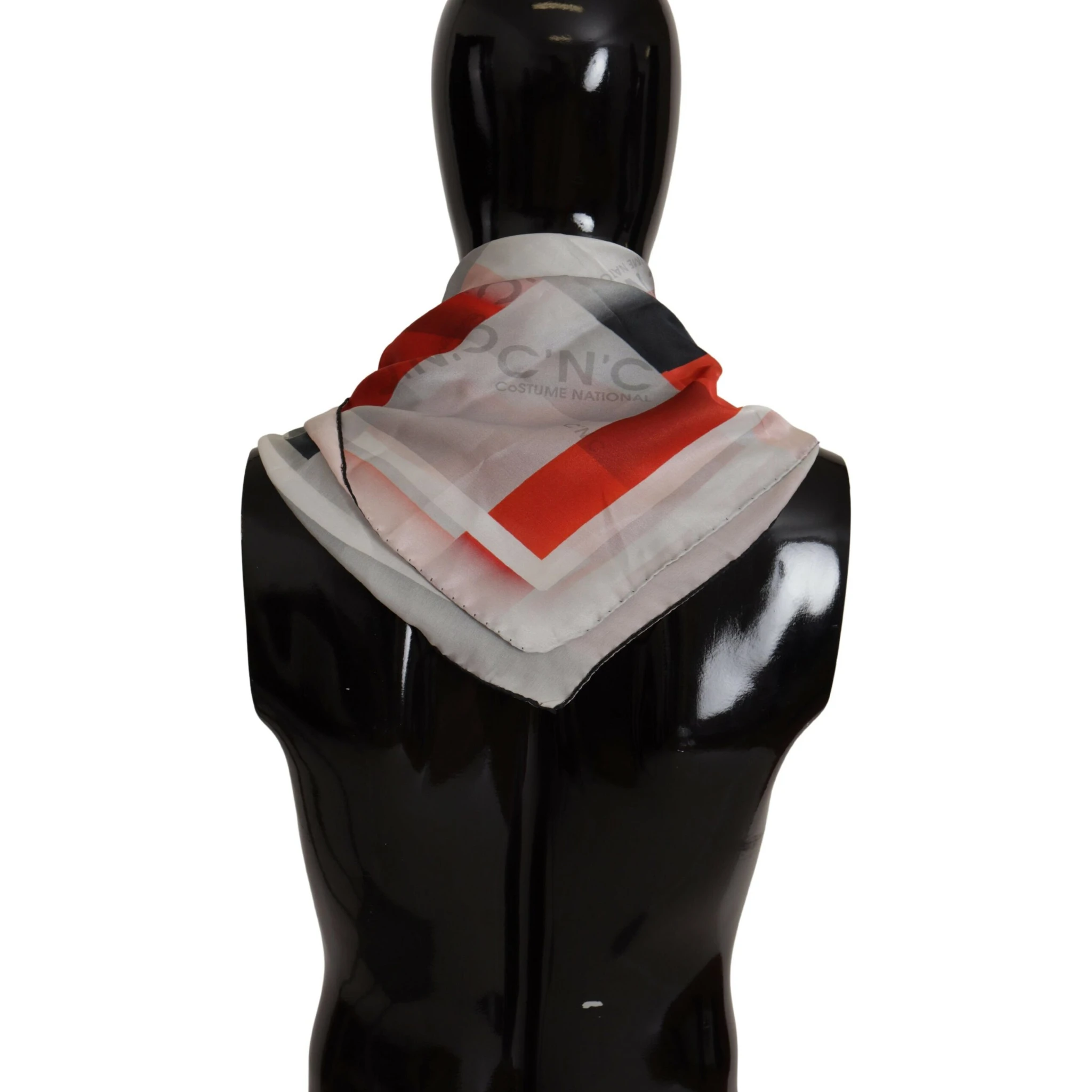 Gray Red Silk Shawl Foulard Wrap Scarf