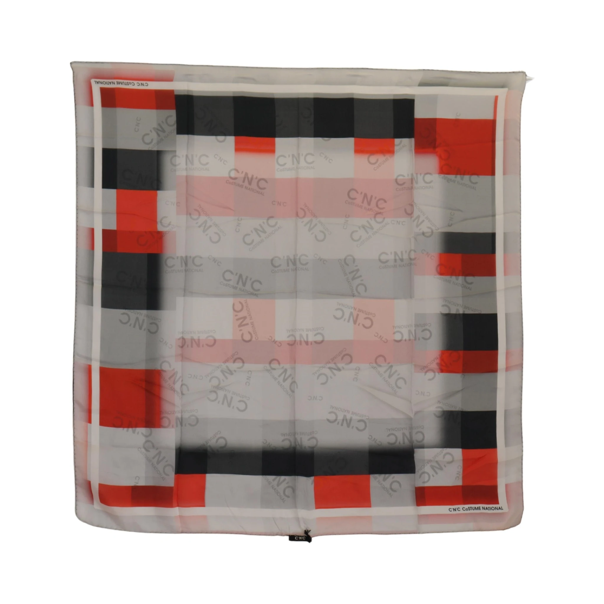 Gray Red Silk Shawl Foulard Wrap Scarf