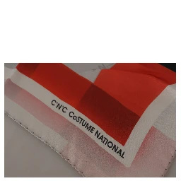 Gray Red Silk Shawl Foulard Wrap Scarf